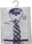 BOYS DRESSY SHIRT & TIE (LONG SLEEVE) WHT/BLUE